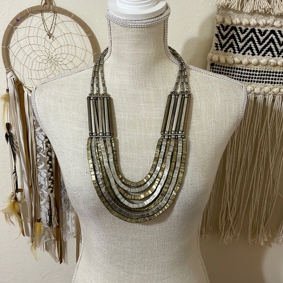 Large Silver and Bronze Women’s Necklace - Picture 1 of 6